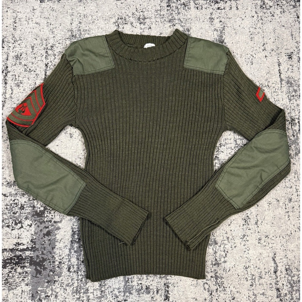 Vintage USMC Wool Commando Sweater Mens 42 Olive Rank Patch Military